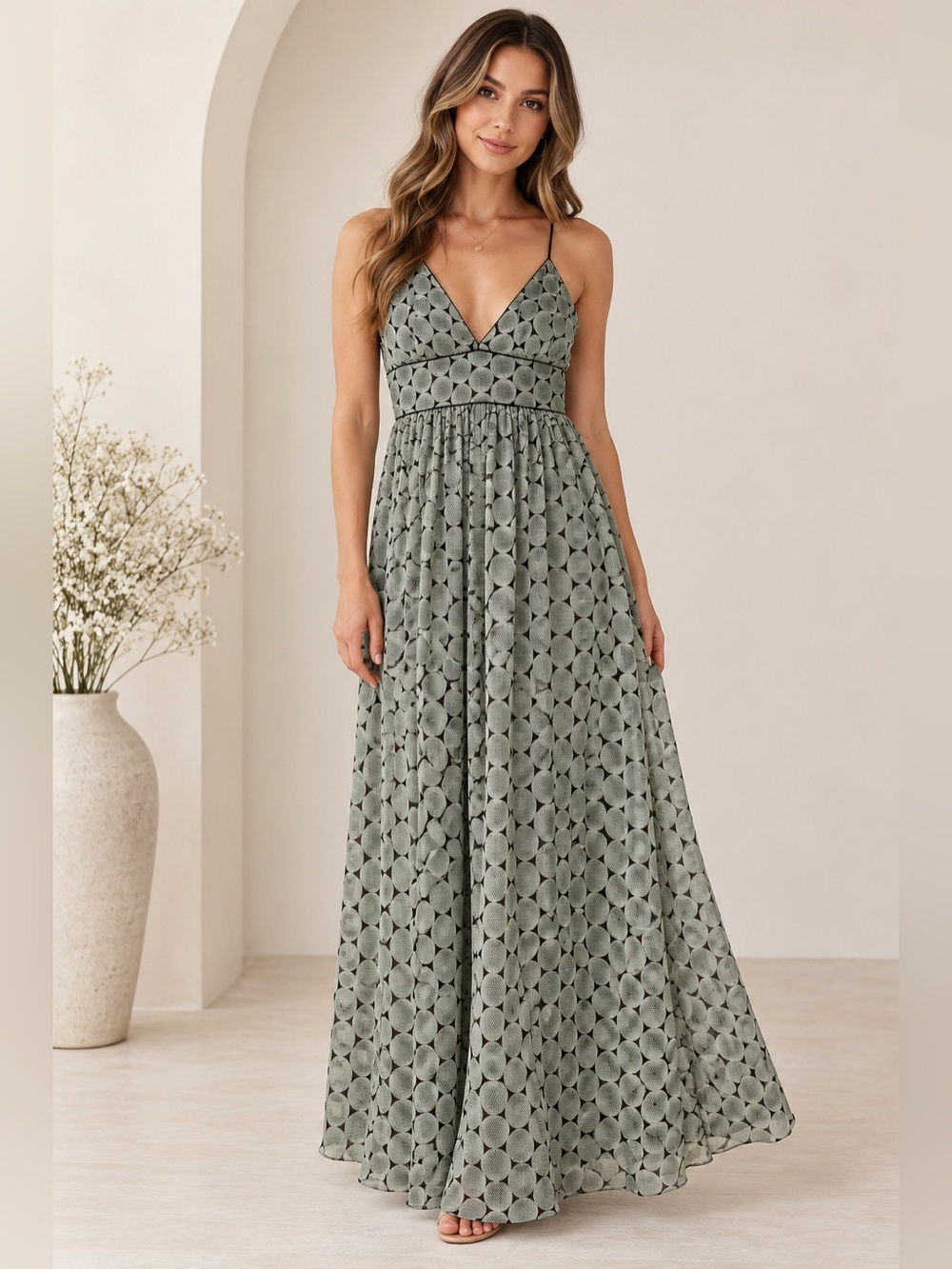 Citi Clothing Green Geometric Maxi Dress Size 12
